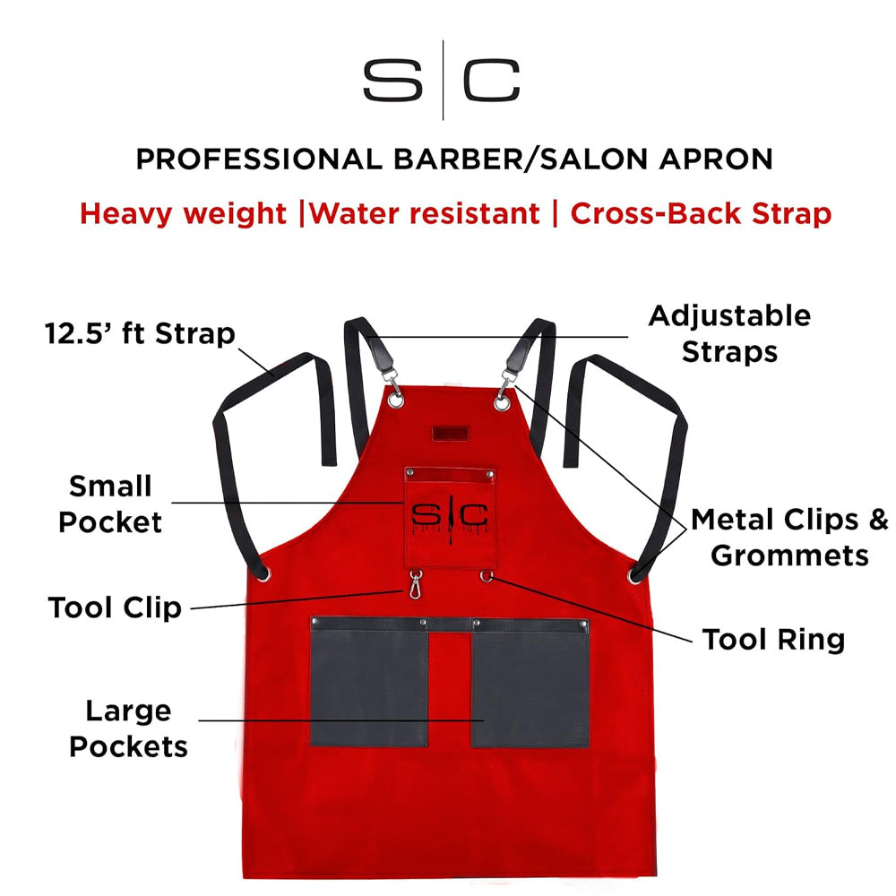 StyleCraft Red & Black Apron - SC315R - Waterproof Barber/Salon Apron with Crossback Strap