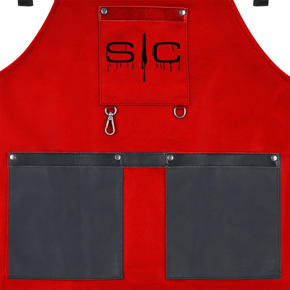 StyleCraft Red & Black Apron - SC315R - Waterproof Barber/Salon Apron with Crossback Strap