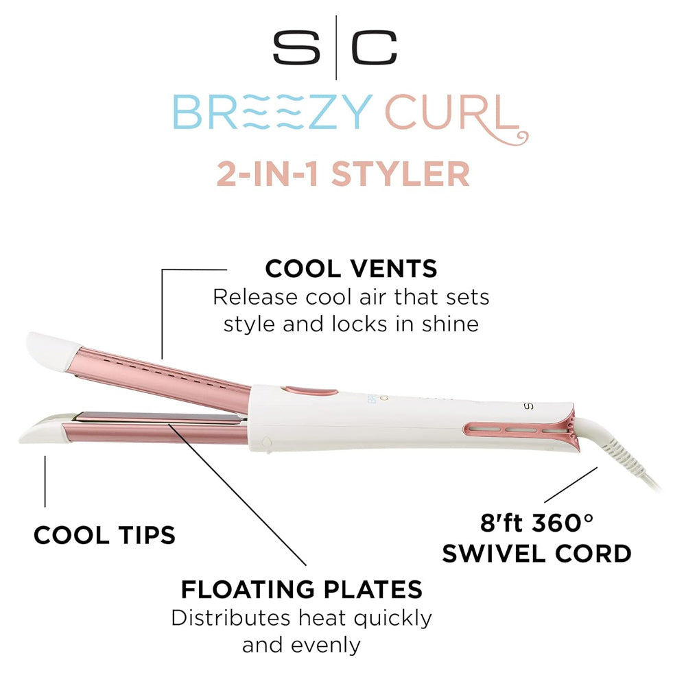 StyleCraft Breezy Curl - 2-in-1 Cool Air Hair Styler SC701B - Tourmaline Ionic Technology For Straight or Wavy Styles