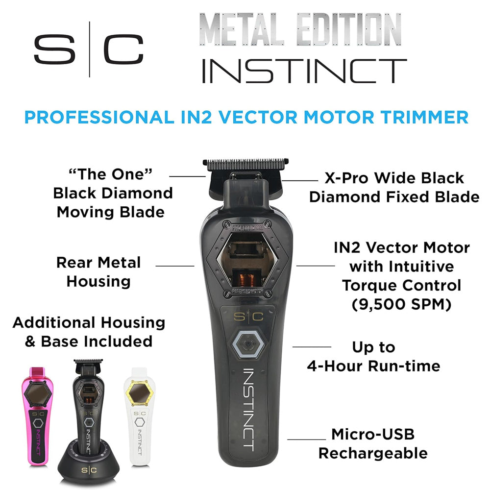 StyleCraft Metal Edition Instinct Trimmer SC410M - Professional Cordless Hair Trimmer with Intuitive Torque Control and IN2 Vector Motor