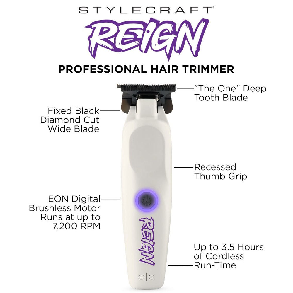 StyleCraft Reign Professional Hair Trimmer with EON Digital Brushless Motor SC422W