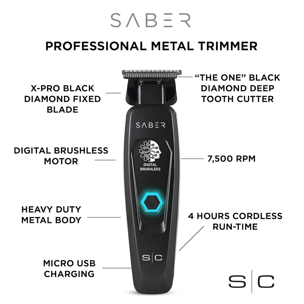 StyleCraft Saber Trimmer SC403B (Black) with Black Diamond Carbon Dlc X-pro Wide Fixed Blade