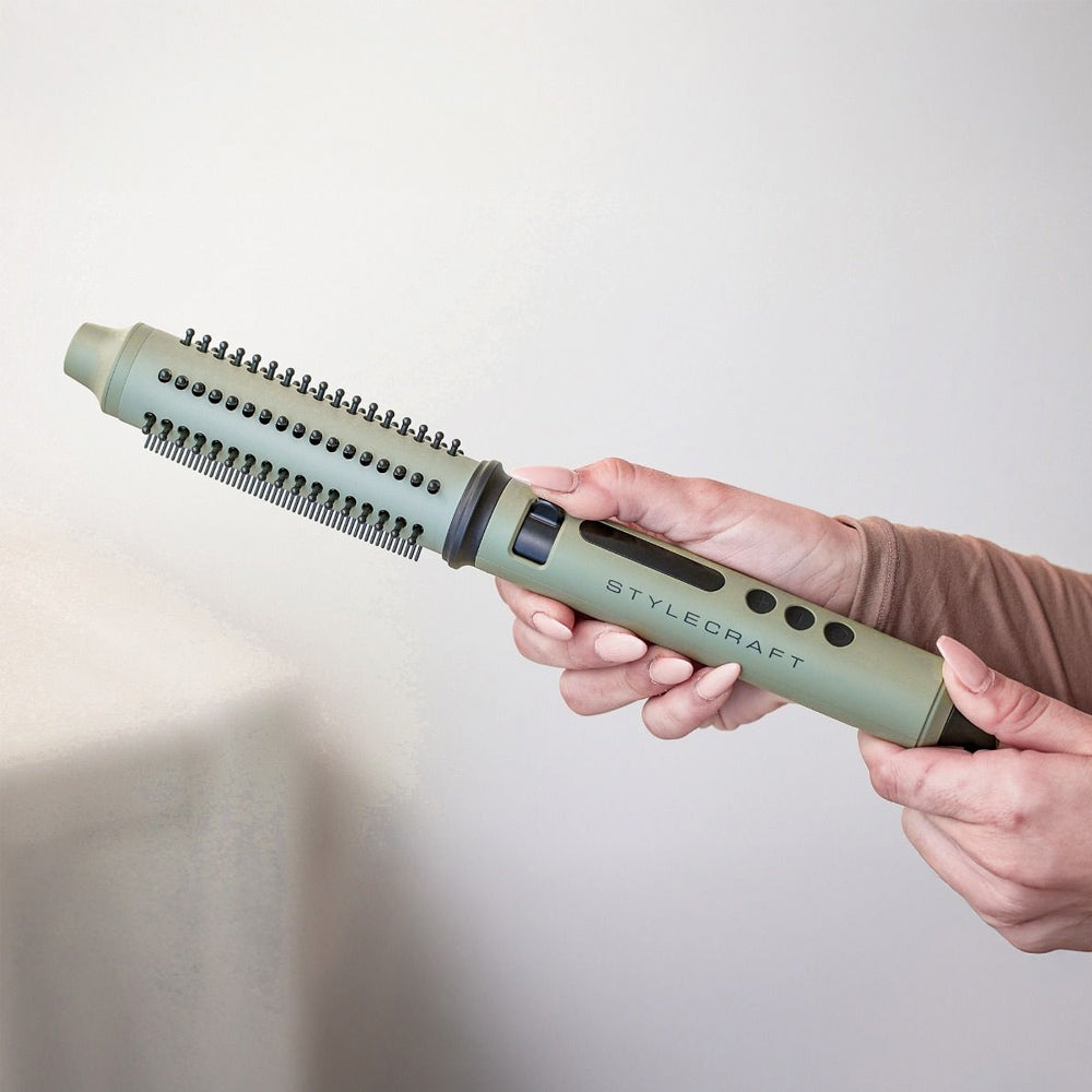 StyleCraft Sage Professional Retractable Styling Brush & Curling Wand SC716GR for Smoothness and Shine