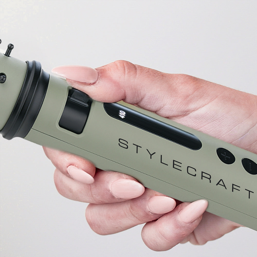 StyleCraft Sage Professional Retractable Styling Brush & Curling Wand SC716GR for Smoothness and Shine