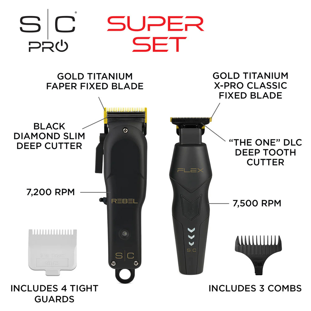 StyleCraft Super Set - Rebel Clipper and Flex Trimmer Combo with Travel Case SC326B