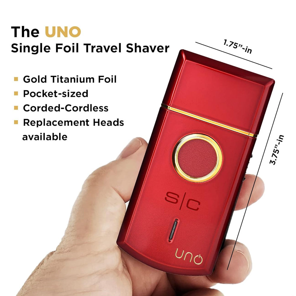 StyleCraft Uno - Mini Single Foil Shaver Red SCUNOSFS - USB Rechargeable With Velvet Travel Case