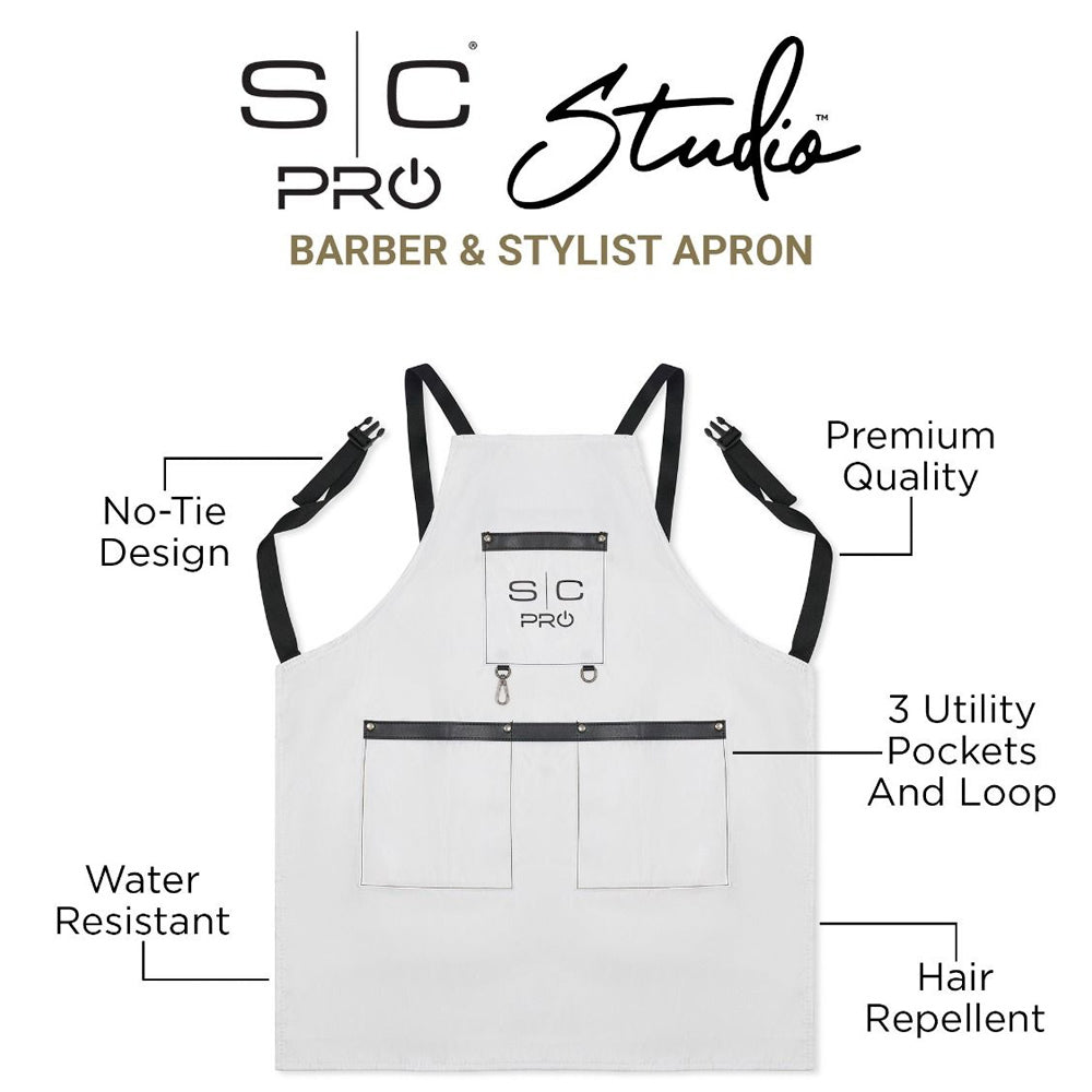 StyleCraft Water-Repellent Barber Salon Apron with Adjustable Straps in White SC339W