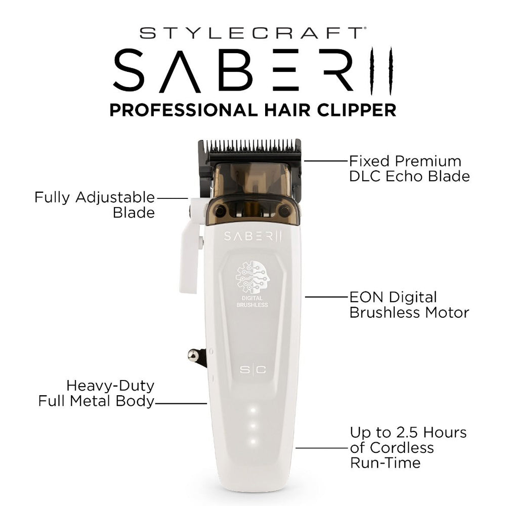 StyleCraft White Saber Duo Clipper & Trimmer SC619W + SC421W