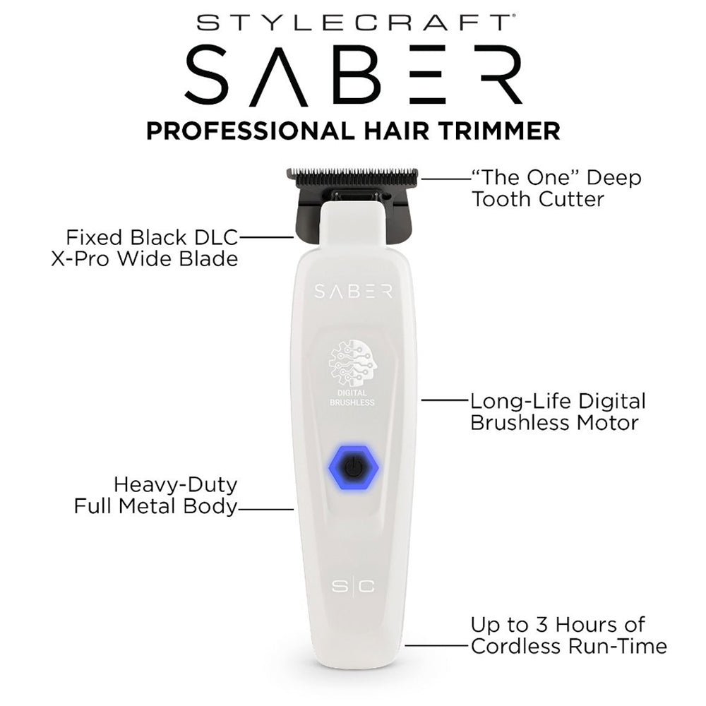 StyleCraft White Saber Duo Clipper & Trimmer SC619W + SC421W