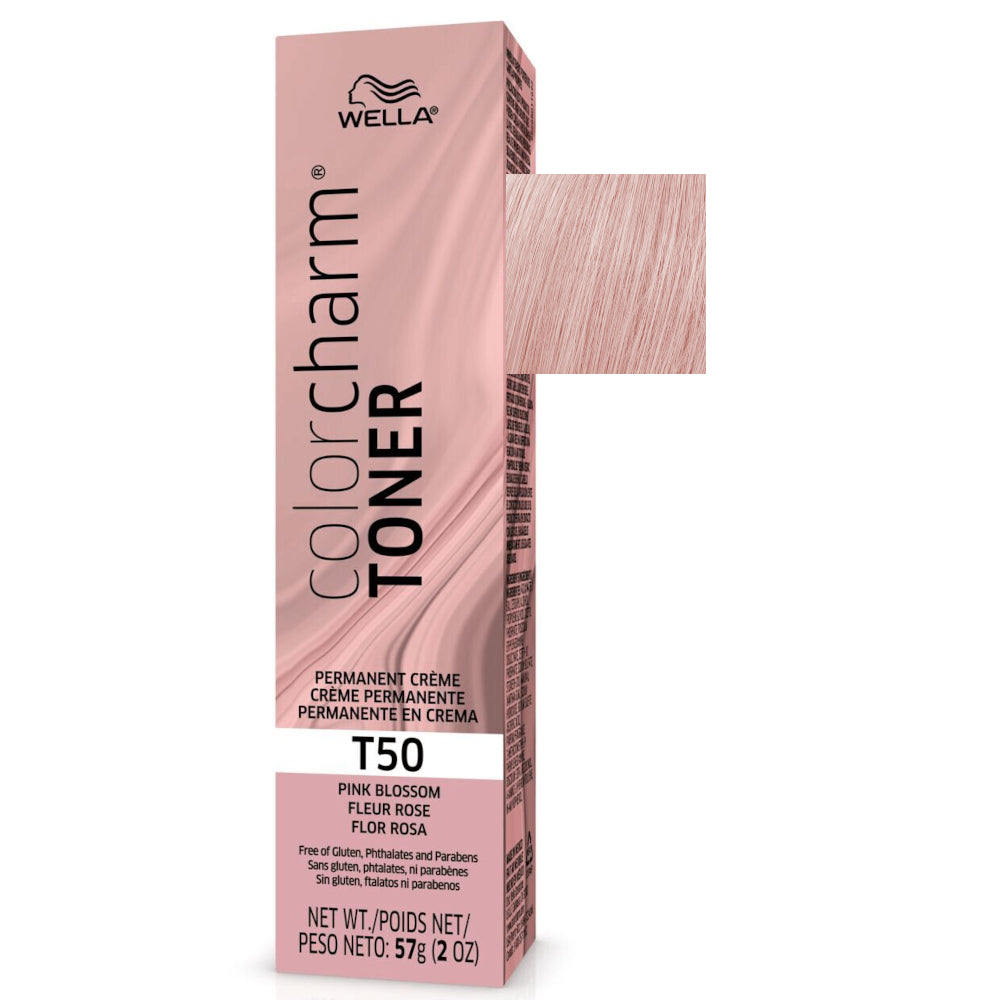 Wella T50 Pink Blossom - Brass Neutralizing Permanent Crème Toners for Pastel Enhanced Blondes - 2 oz. - 57 g