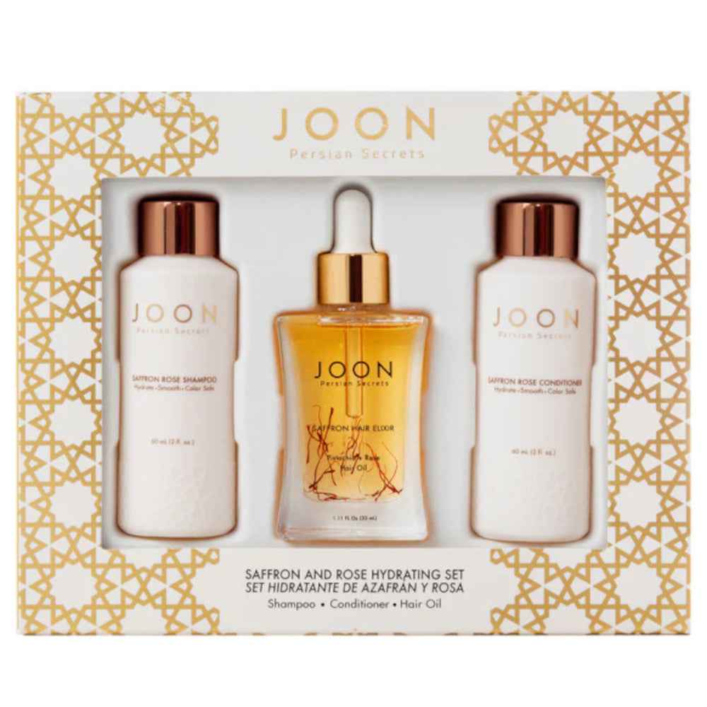 Joon Hydrating Haircare Set - Saffron Rose Shampoo, Conditioner & Saffron Hair Elixir