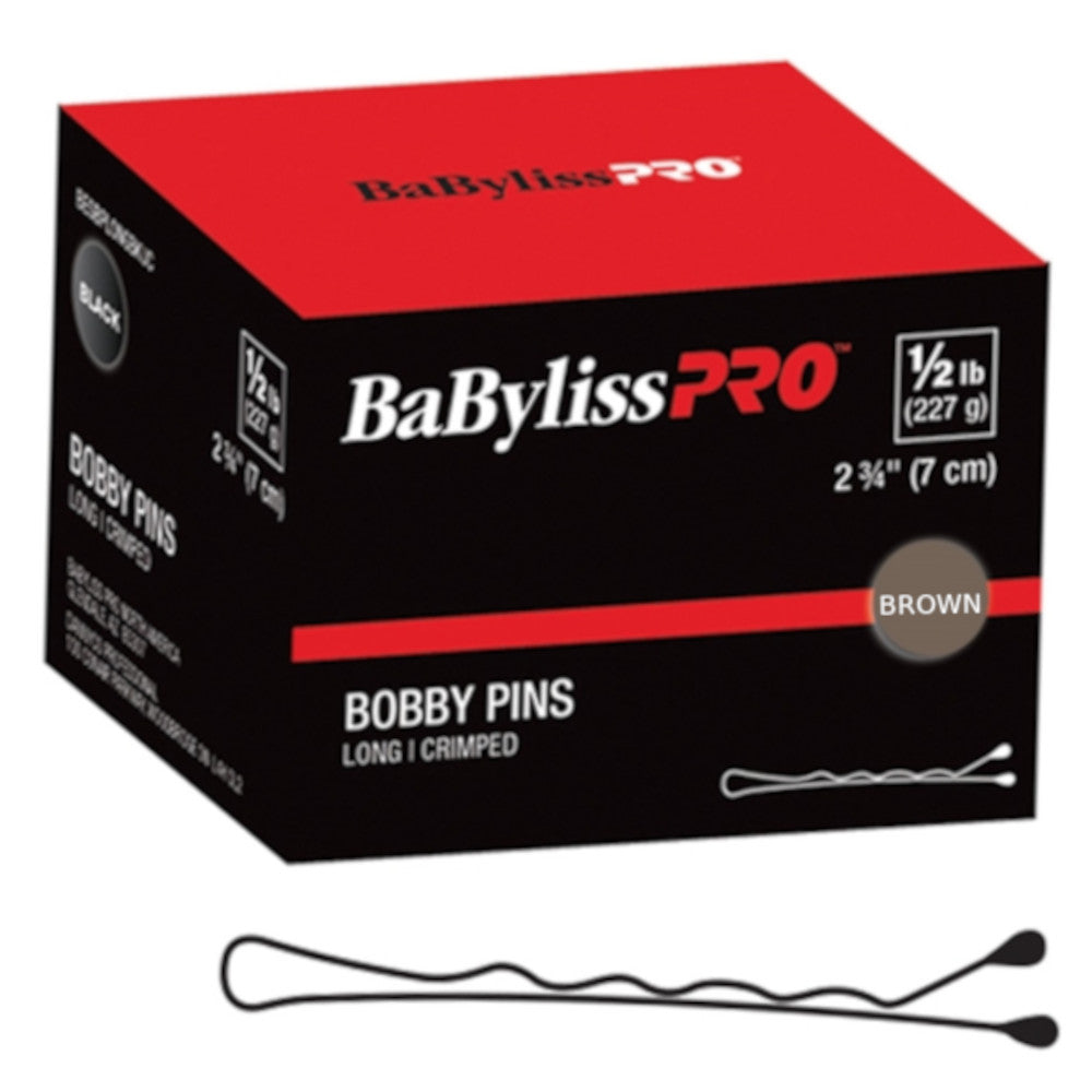BaBylissPRO 1/2 lb. box Bobby Pins - Brown - 2 3/4" - Long Crimped - BESBPLONGBRUCC