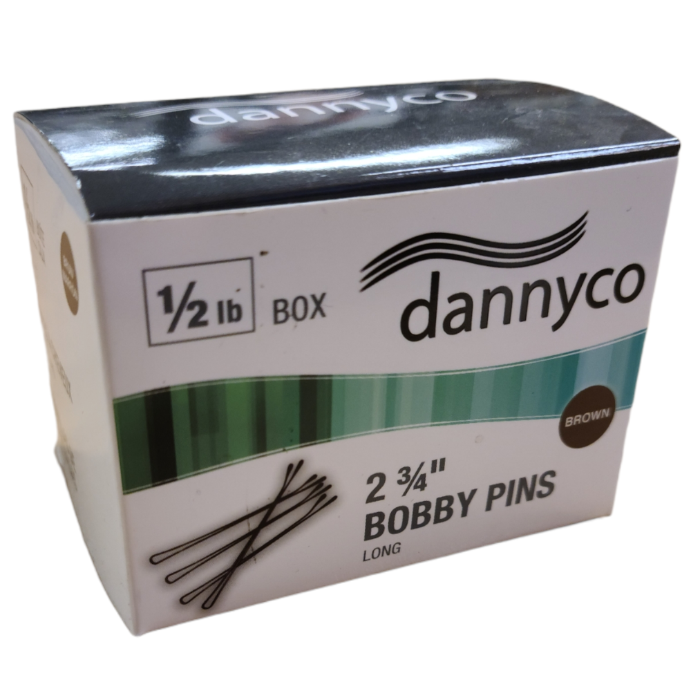 Dannyco ½ lb. box Bobby Pins - Brown - 2 ¾" - Long Straight - BESBPLSTRBRUCC