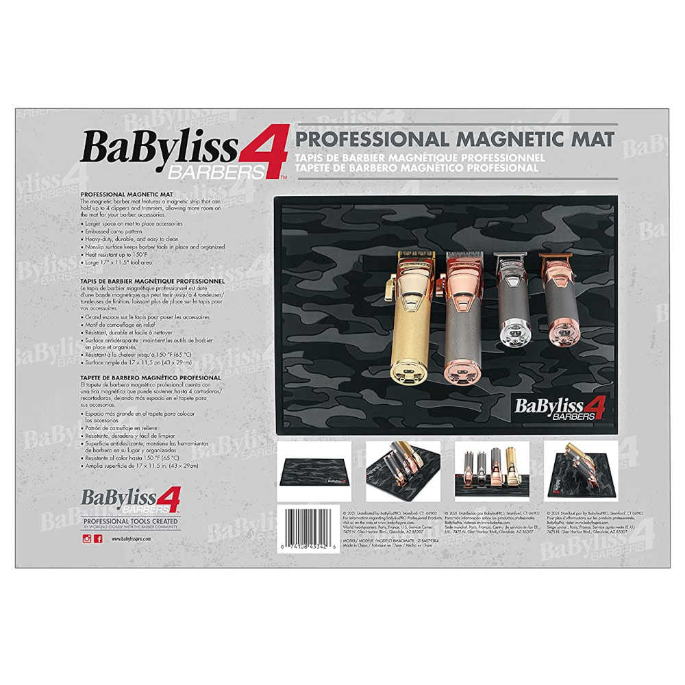 BaBylissPRO BARBERology Professional Magnetic Strip Barber Mat for Clippers, Trimmers and Barber Tools - Black Camo - BMAGMATB