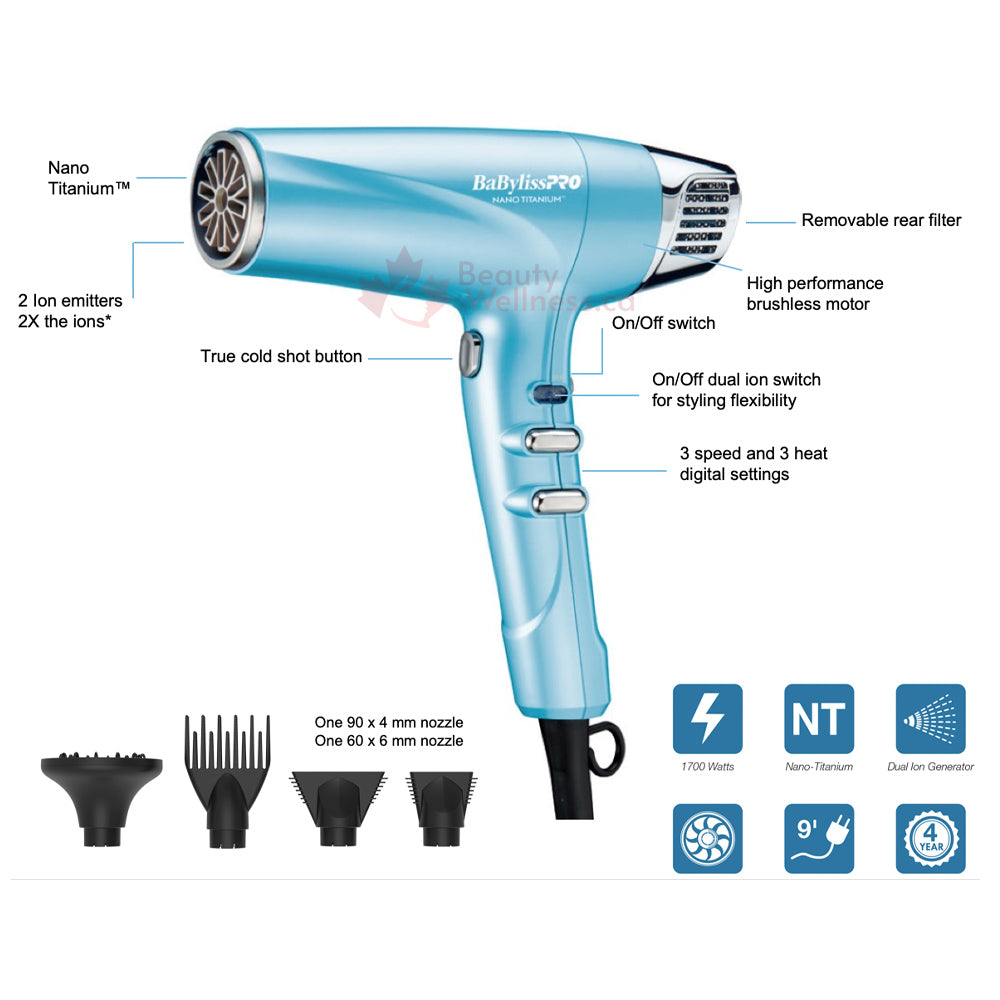 BaBylissPRO Nano Titanium High Speed Hair Dryer with New Dual Ionic Technology - BNT9100C