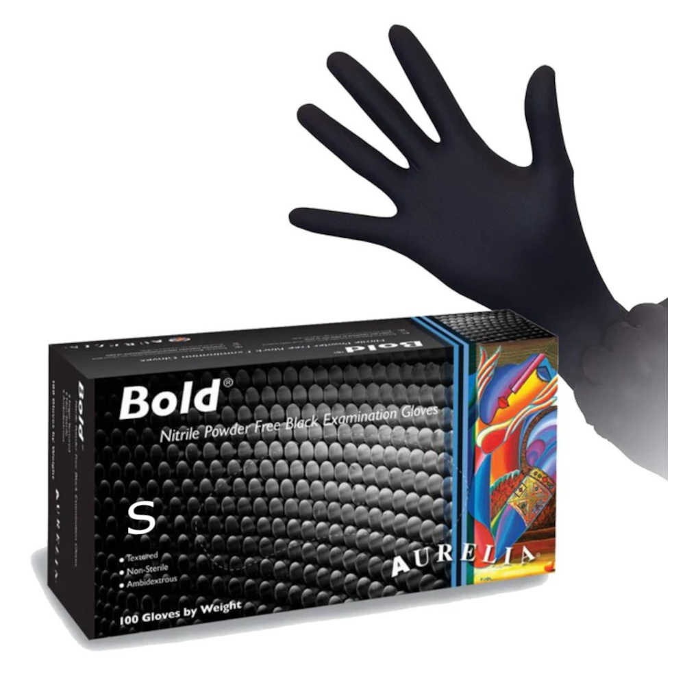 Aurelia Hair Colouring Nitrile Gloves - Small - Disposable Bold Black Powder Free Textured Gloves - 100 per box