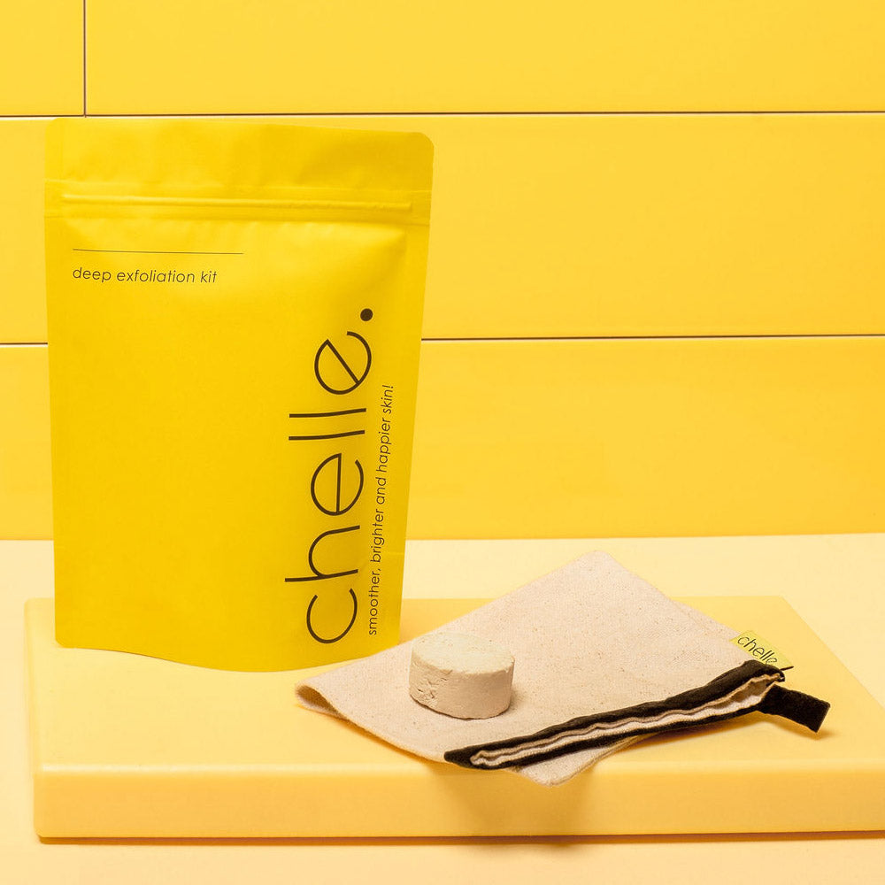 Chelle Exfoliation Kit: Exfoliating Mitt and Polish - A Deep and Refreshing Body Scrub and Exfoliator System | Made in Canada - Vegan - Eco Friendly
