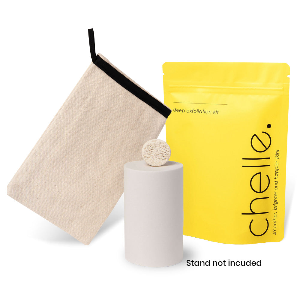 Chelle Exfoliation Kit: Exfoliating Mitt and Polish - A Deep and Refreshing Body Scrub and Exfoliator System | Made in Canada - Vegan - Eco Friendly