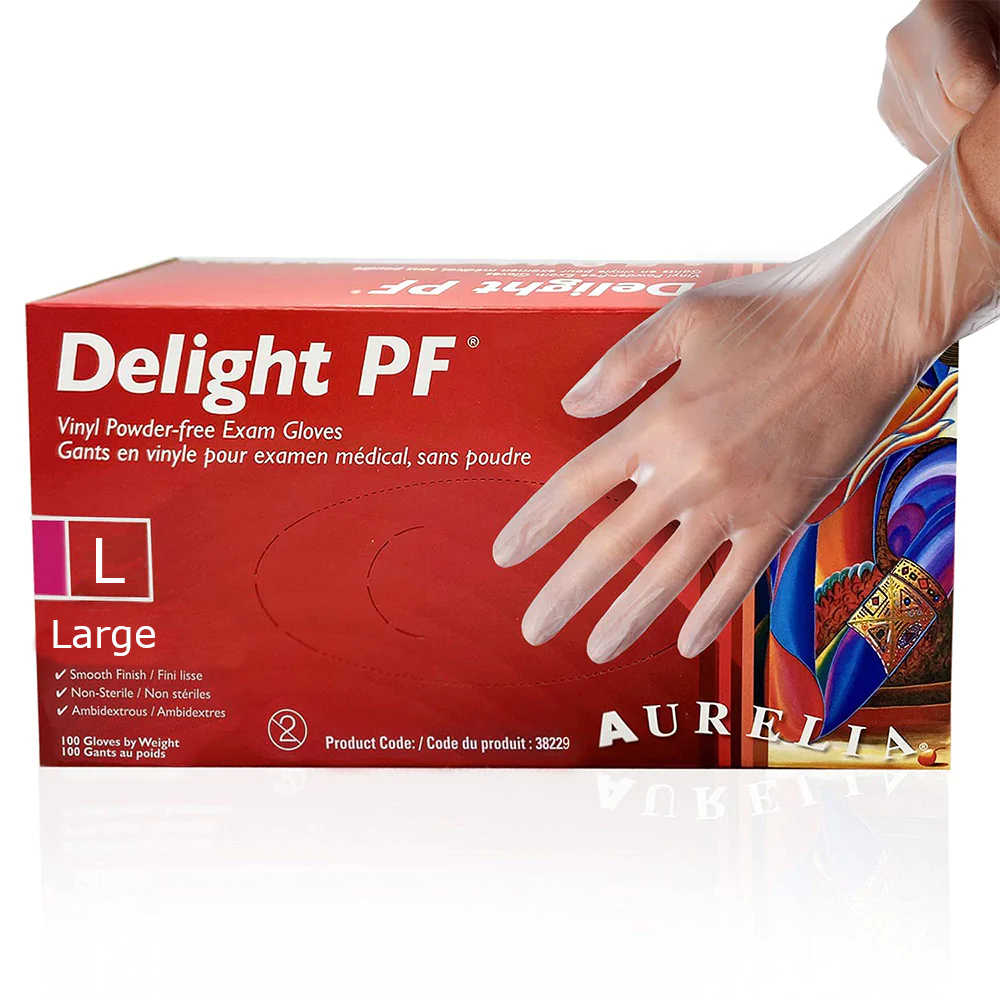 Aurelia Delight PF Hair Colouring Gloves - Large - Disposable White Vinyl Powder Free Gloves - 100 per box