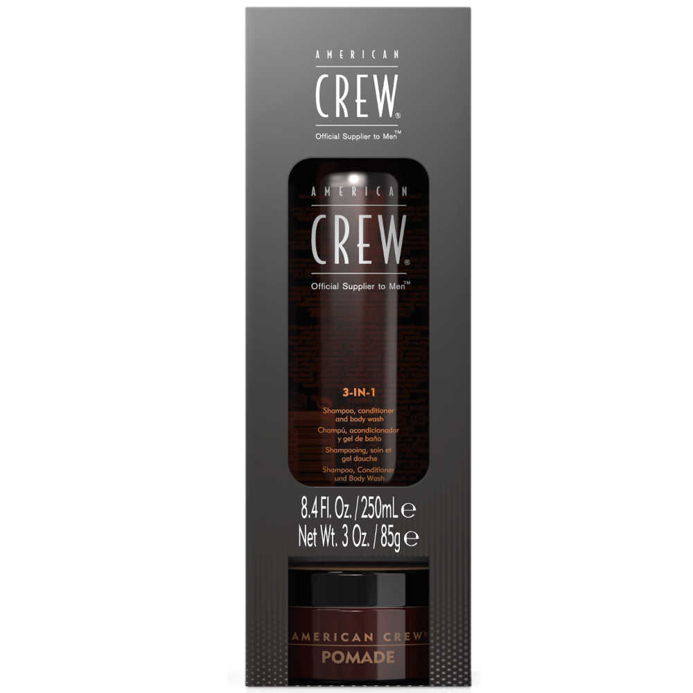 American Crew Pomade & 3-in-1 Shampoo, Conditioner and Body Wash - Men's Grooming Gift Set
