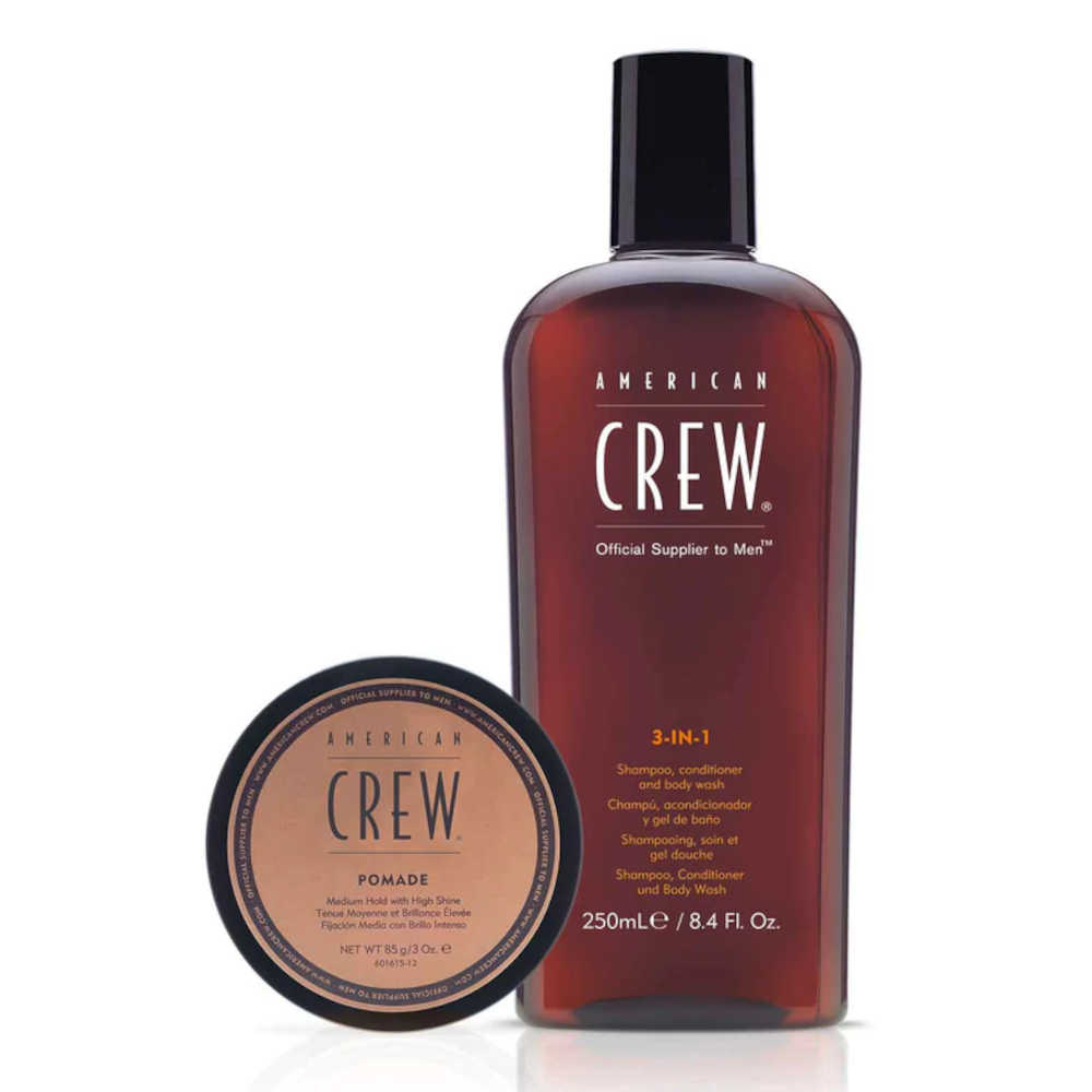 American Crew Pomade & 3-in-1 Shampoo, Conditioner and Body Wash - Men's Grooming Gift Set