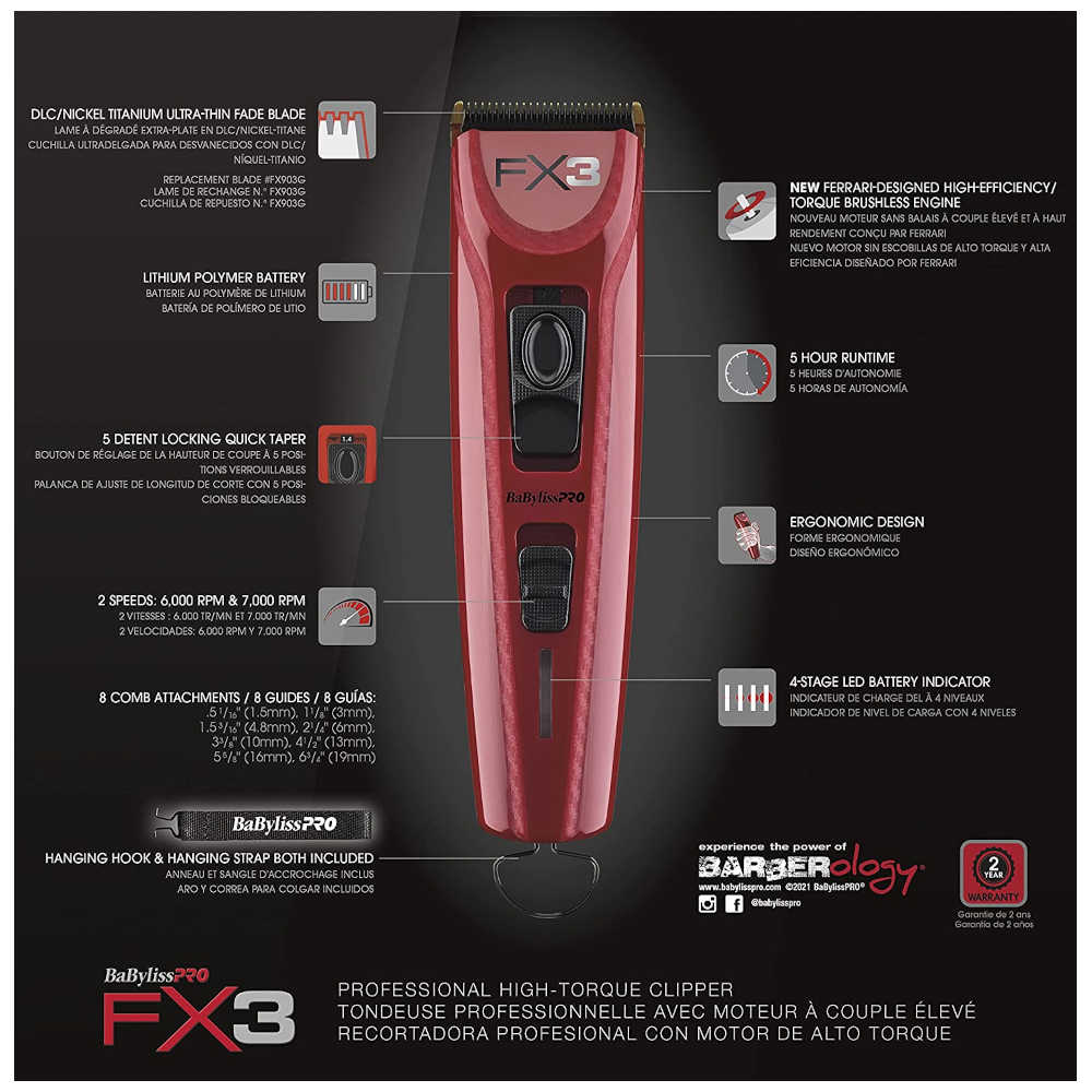 BaBylissPRO FX3 Set - Clipper, Trimmer and Double Foil Shaver with Bonus Case - FXX3C - FXX3T - FXX3S