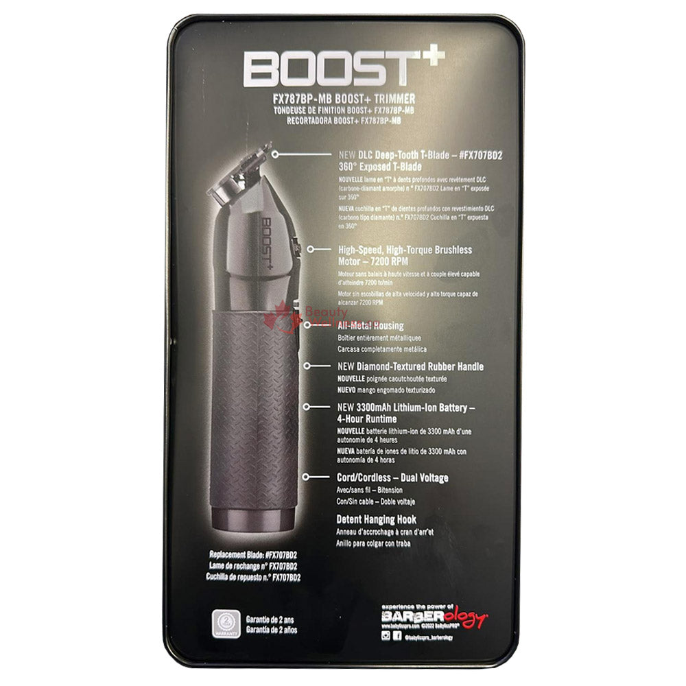 BaBylissPRO FX Matt Black Boost+ Trimmer - FX787BP-MB with DLC Fade Blade - Rubber Grip - Improved Torque and Battery
