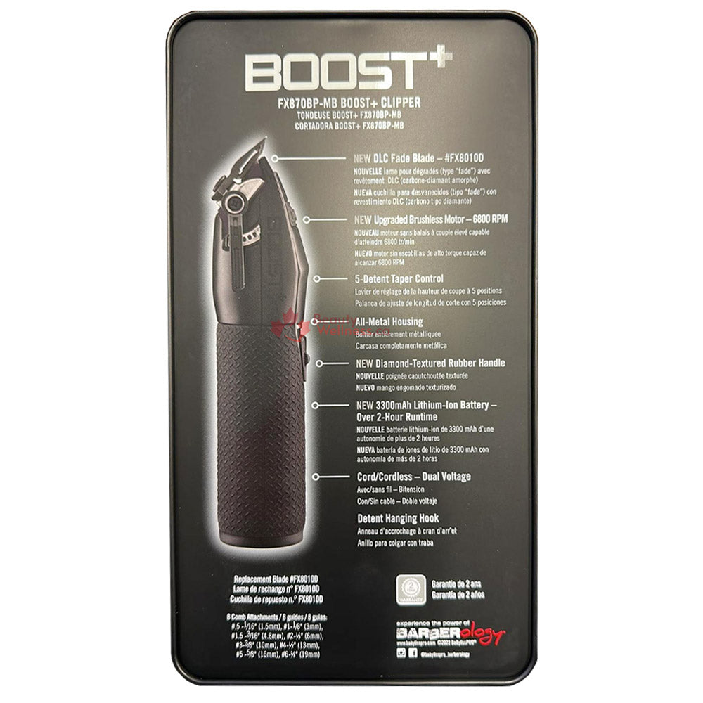 BaBylissPRO Combo Matt Black Boost+ Hair Clipper and Beard Trimmer - FX870BP FX787BP-MB with DLC Blade - Rubber Grip - Improved Torque and Battery