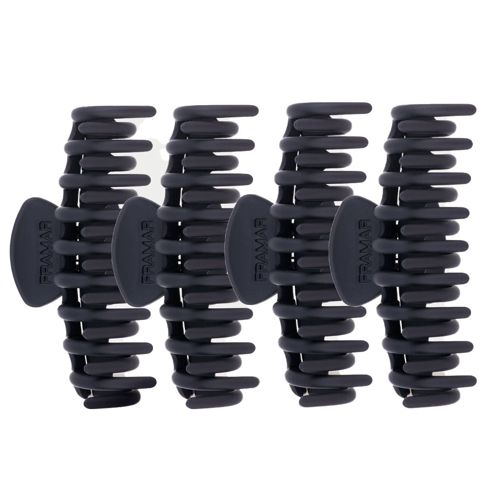 Framar Claw Hair Clips - Black - 4 Pack - Rubberized Matte Finish