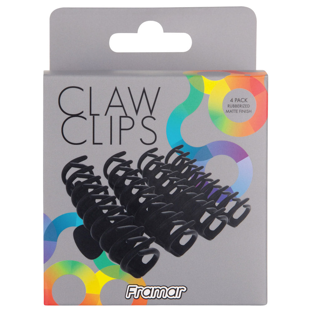 Framar Claw Hair Clips - Black - 4 Pack - Rubberized Matte Finish