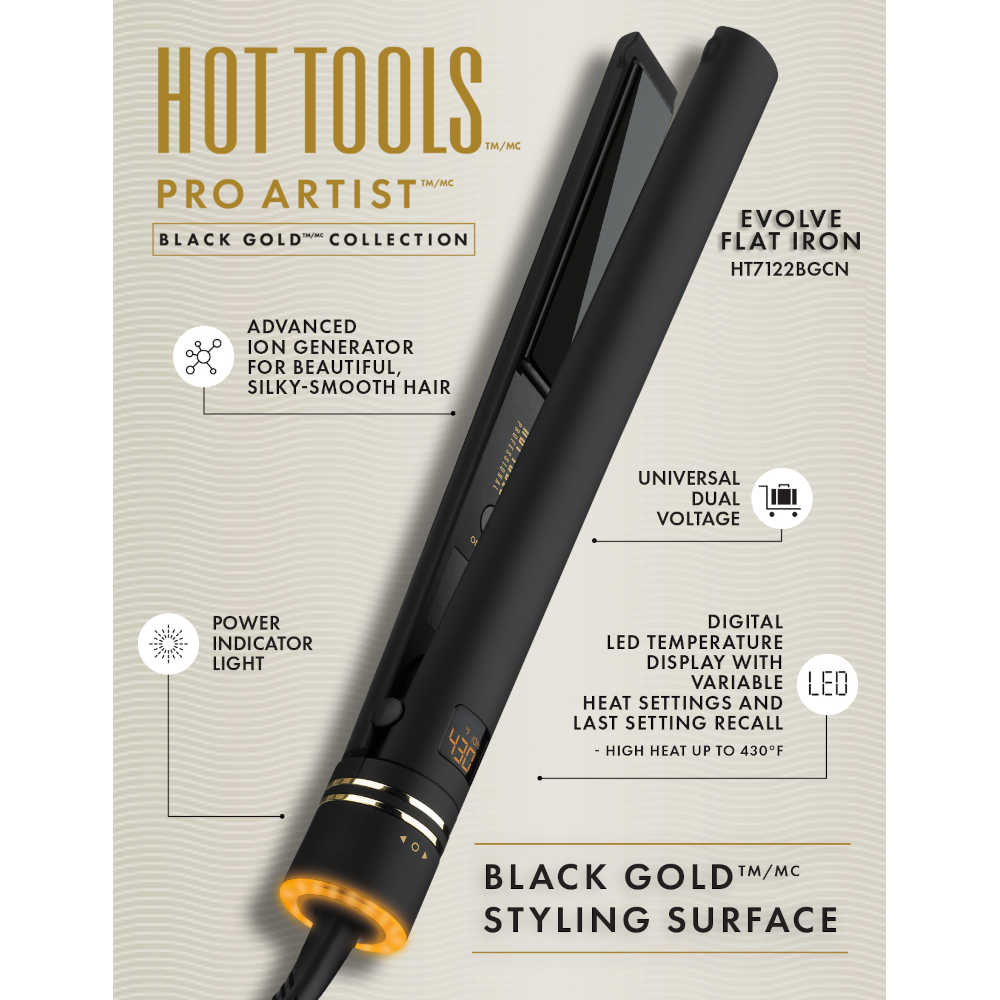 Hot Tools Pro Artist Black Gold - Evolve Flat Iron 1" - HT7122BGCN