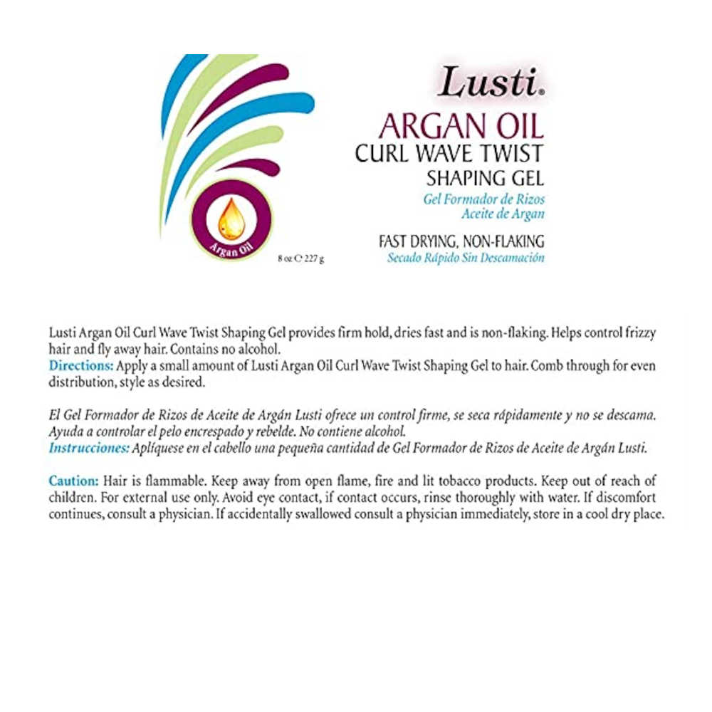 Lusti Argan Oil Curl Wave Twist Shaping Gel 227 g - Fast-Drying & Non-Flaking