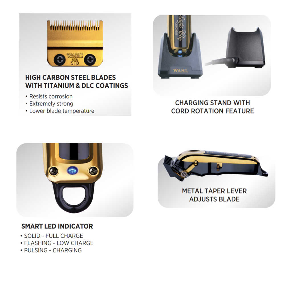 Wahl Clippers - 5 Star Magic Clip Gold - Professional Cordless/Corded Hair Clippers - 56445 - Includes Charging Stand & Premium Cutting Guides