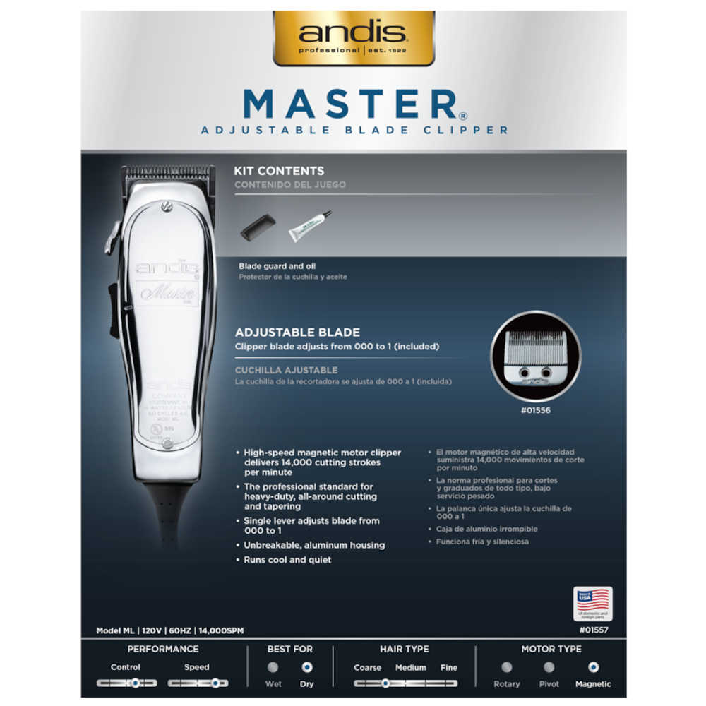 Andis Master Adjustable Blade Hair Clippers - 01585