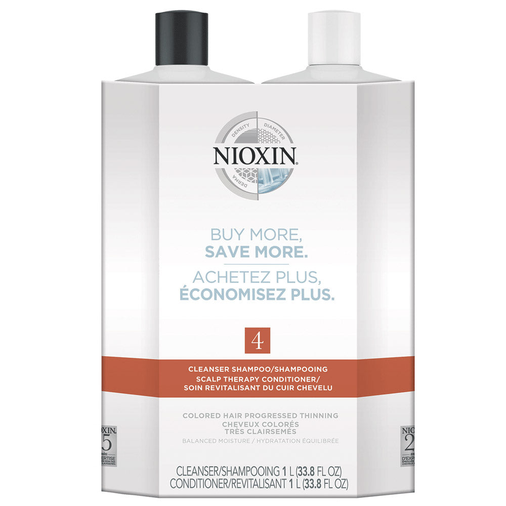 Nioxin System #4 - 1-Litre DUO - Shampoo + Conditioner - For Colored Hair Progressed Thinning