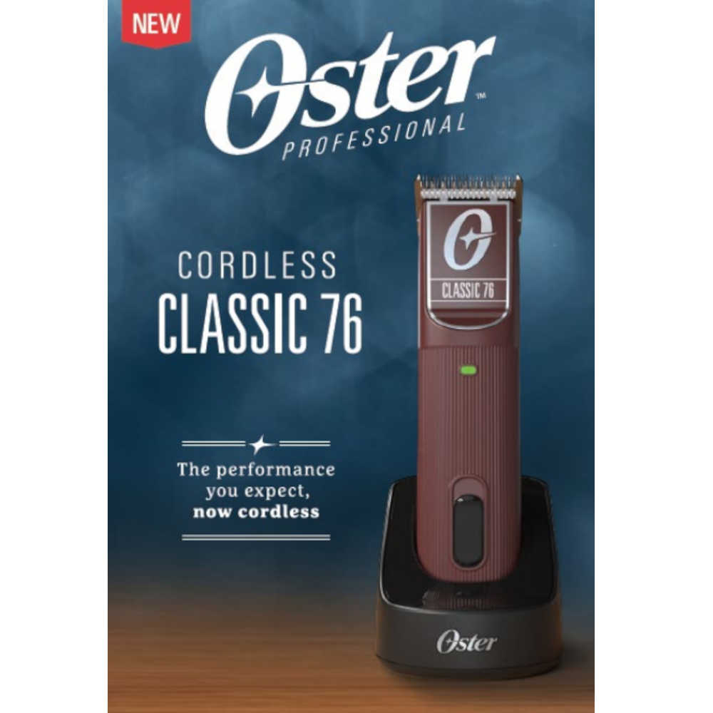 Cordless Oster Classic 76 Hair Clippers - High Power Brushless Motor - With Removable Battery