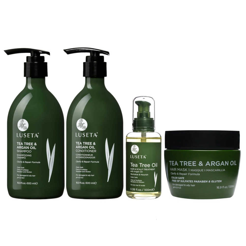 Luseta Tea Tree & Argan Oil Shampoo & Conditioner & Oil & Mask - Bundle - For Damaged & Oily Hair
