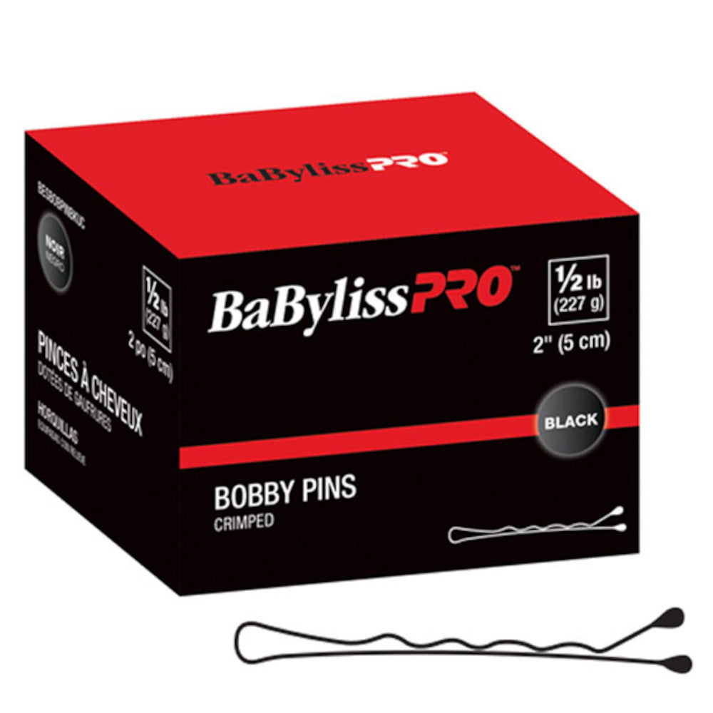 BaBylissPRO 1/2 lb. box Bobby Pins - Black - 2" - Crimped - BESBOBPINBKUC