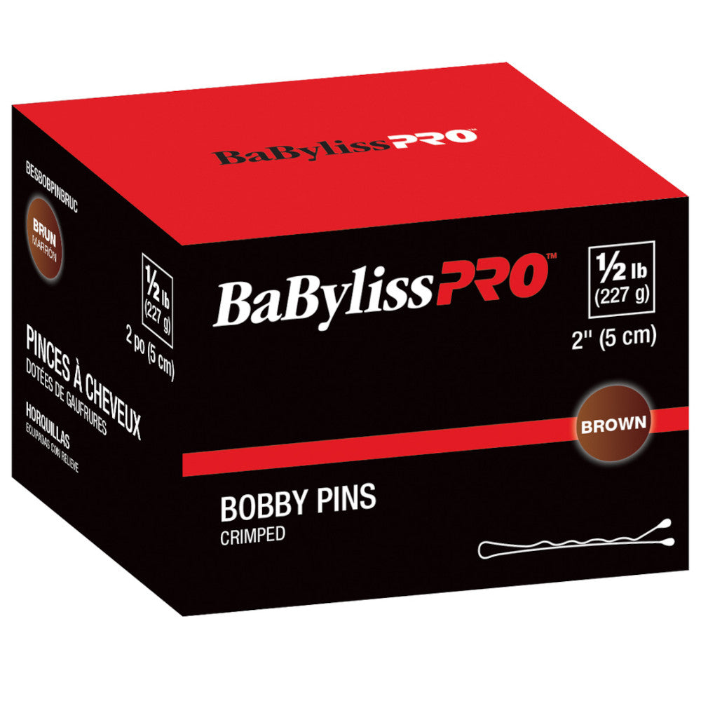 BaBylissPRO 1/2 lb. box Bobby Pins - Brown - 2" - Crimped - BESBOBPINBRUCC