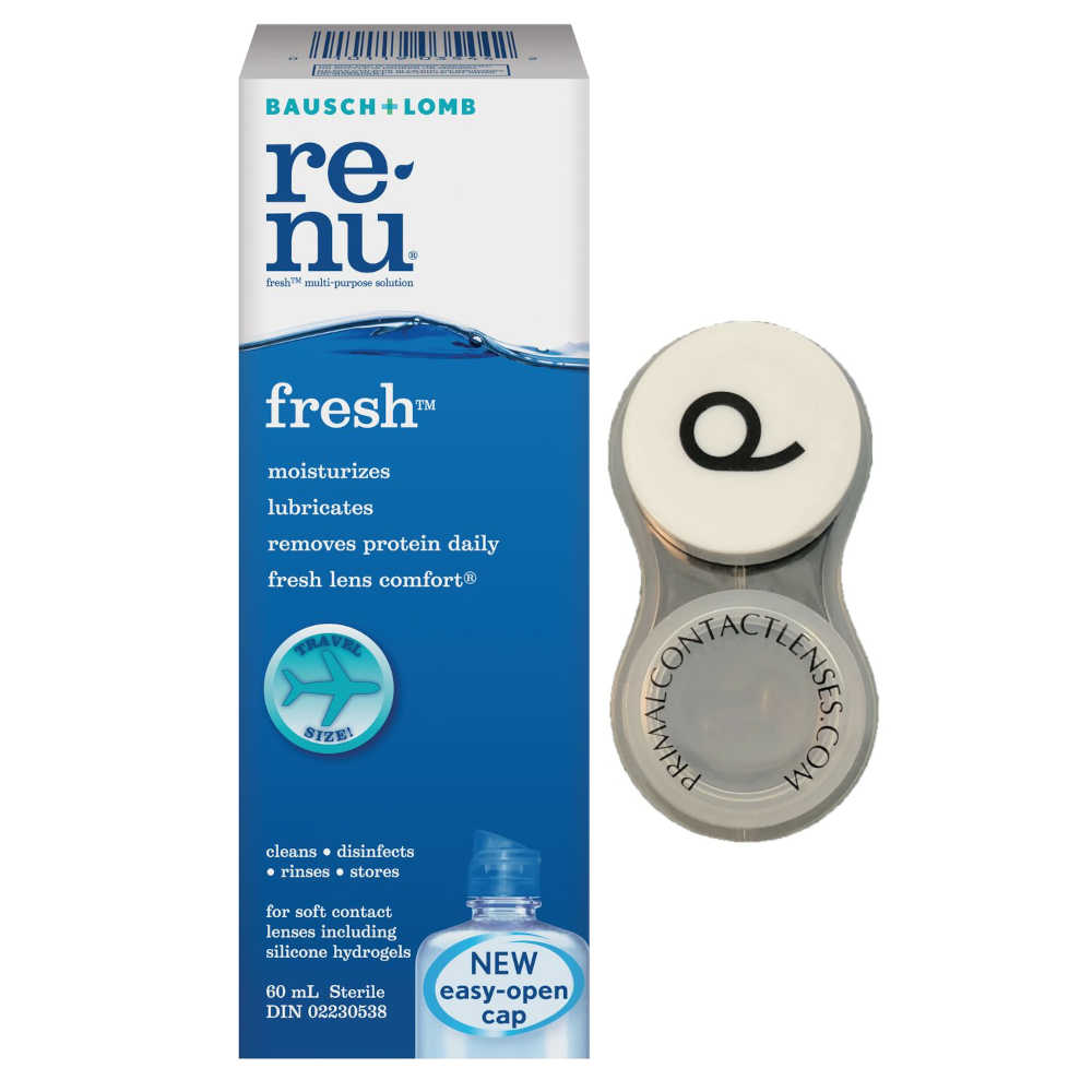 Contact Lens Solution & Case Combo | Bausch + Lomb Renu Fresh Multi-Purpose Solution - 60 mL with Primal® Contact Lens Case